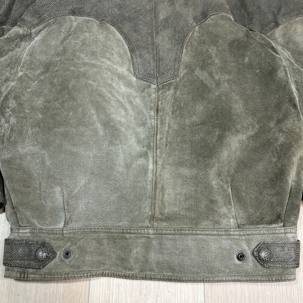 Byrnes & Baker Vintage 80s Leather Snakeskin Batwing Jacket Thinsulate Green M - Picture 10 of 13